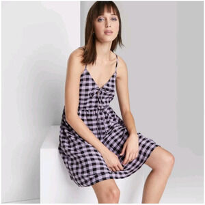 Women's Sleeveless Tie Front Muse Dress Amethyst Gingham XS